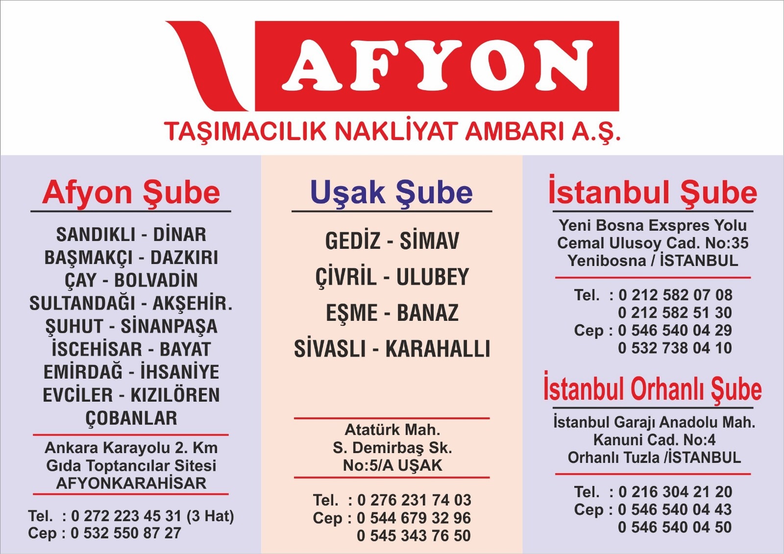 AFYON TAŞIMACILIK VE KARGO İŞLETMECİLİĞİ SAN VE TİC AŞ.